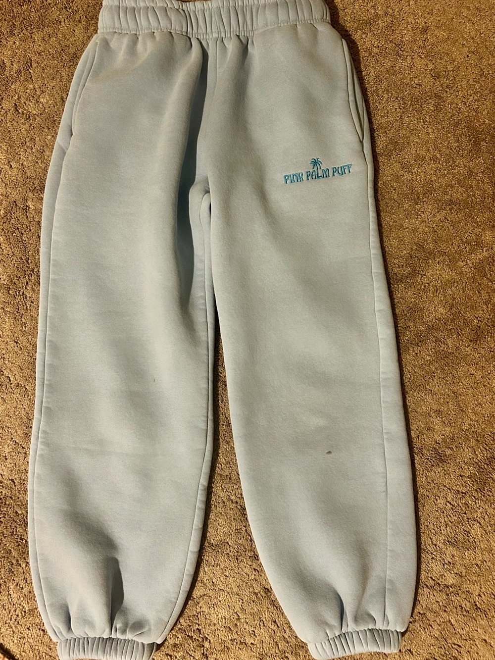 Pink Palm Puff Light Blue Sweatpants XS